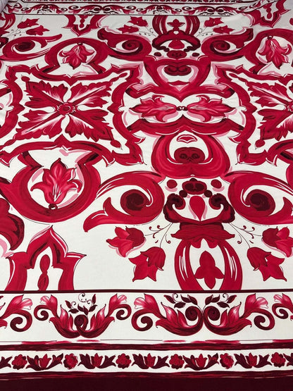 Red Big Majolica Pattern Fabric – Multiple Fabric Options, Sold by Metre