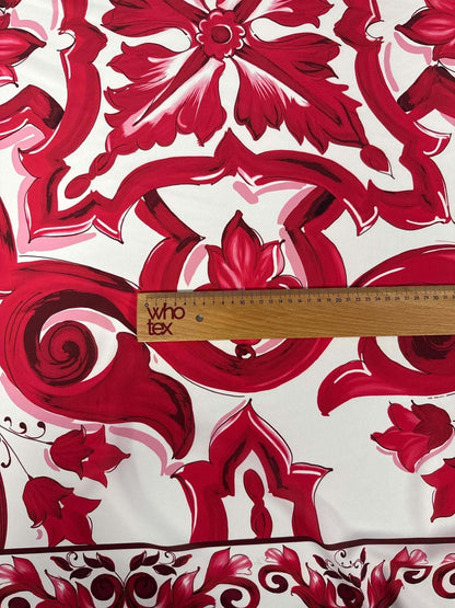Red Big Majolica Pattern Fabric – Multiple Fabric Options, Sold by Metre