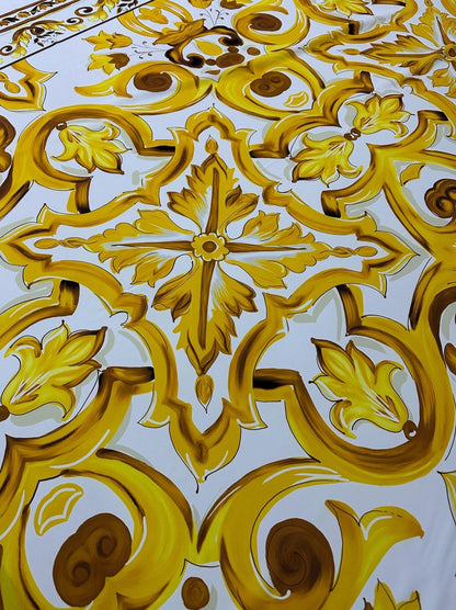 Yellow Big Majolica Pattern Fabric