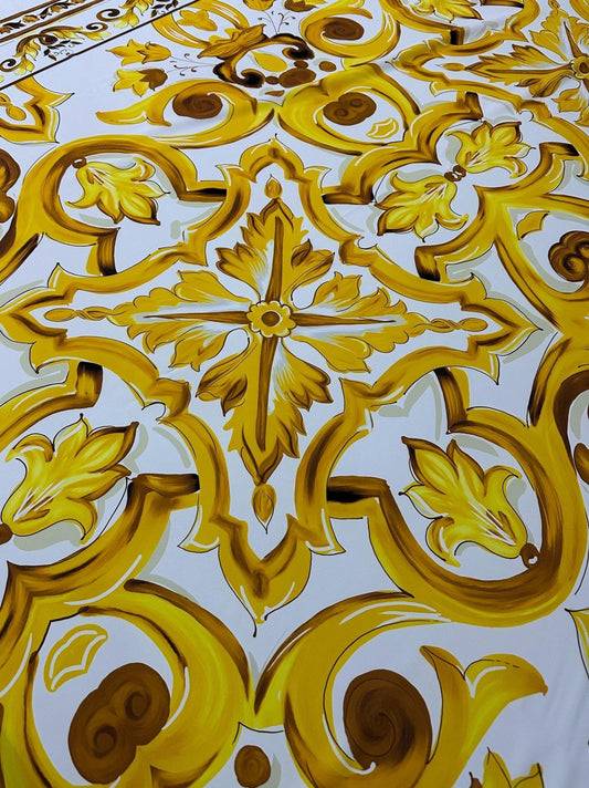 Yellow Big Majolica Pattern Fabric