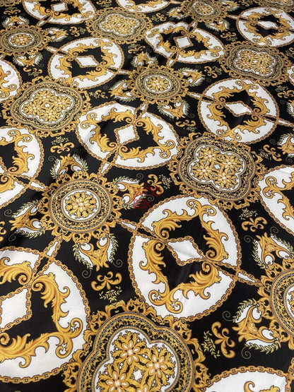 Black and Gold Medallion Fabric – Multiple Fabric Options, Sold by Metre