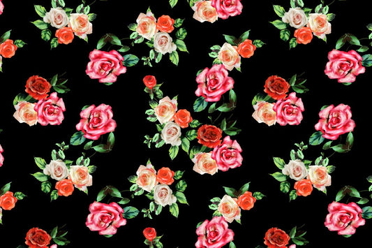 Black Background Rose Pattern Digital Print Fabric