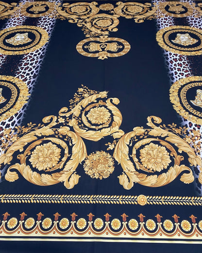 Black Baroque Gold Crepe Fabric by the Metre