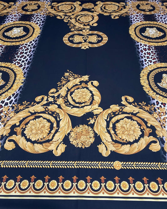 Black Baroque Gold Crepe Fabric by the Metre
