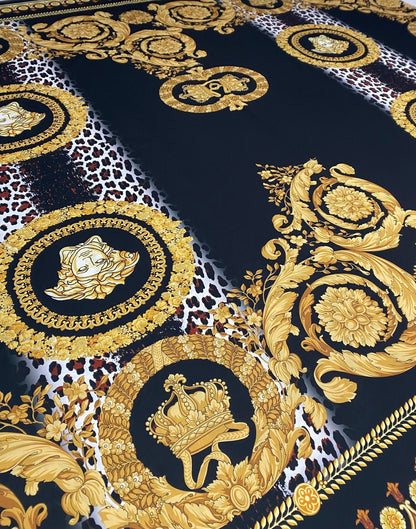 Black Baroque Gold Crepe Fabric by the Metre