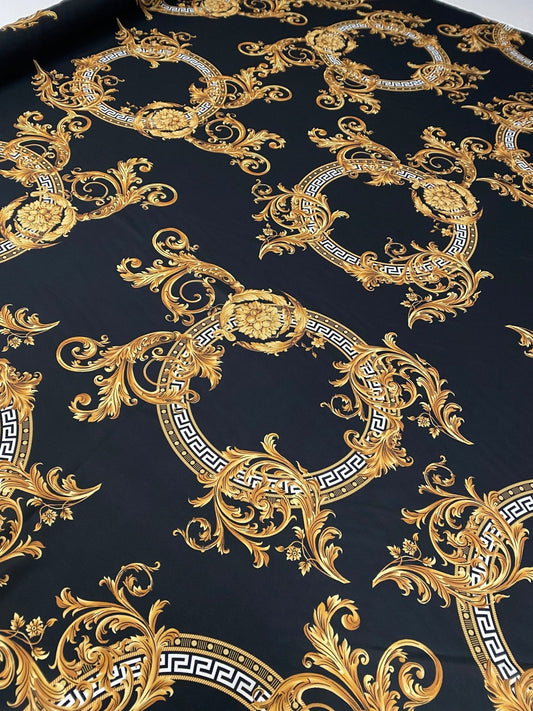 Black & Gold Baroque Crepe Fabric by the Metre – Luxury Style