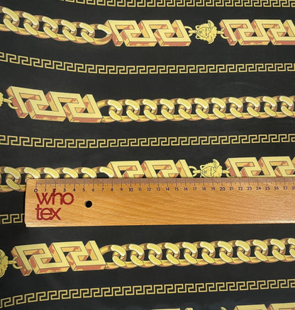 Black Gold Chain Print Spandex Fabric by the Metre