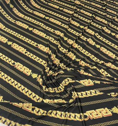 Black Gold Chain Print Spandex Fabric by the Metre