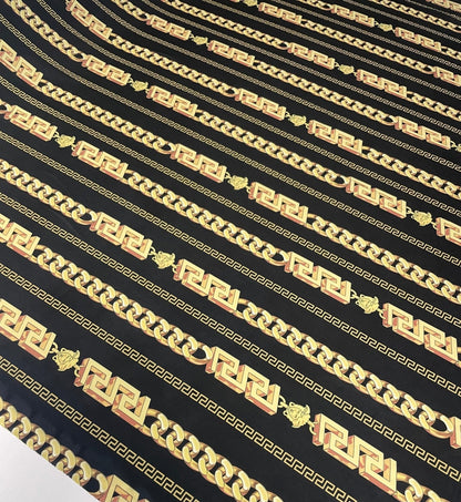 Black Gold Chain Print Spandex Fabric by the Metre