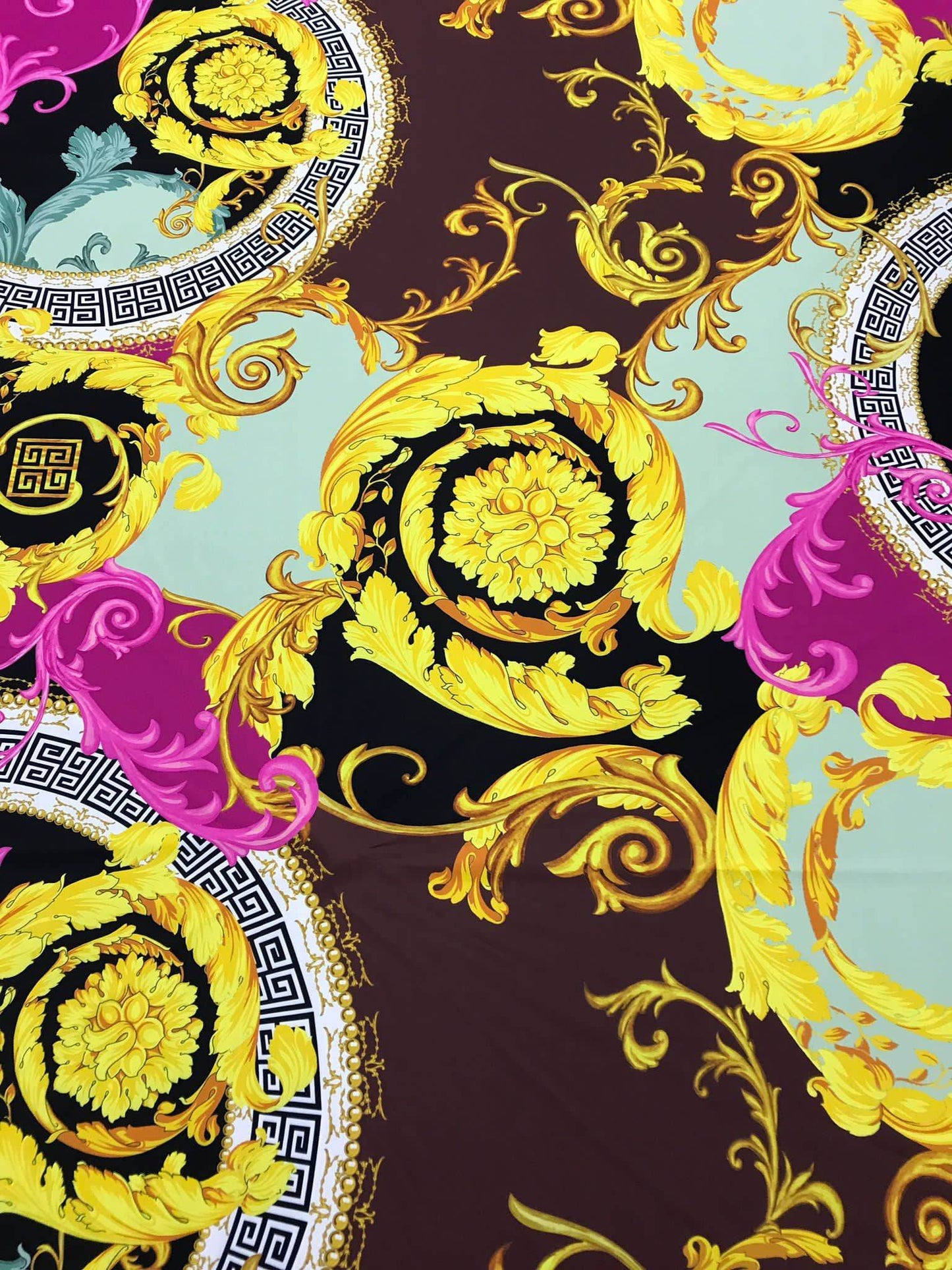 Black Pink Fabric with Greek Key Print Design – Custom Printed Fabric, Choose Material by Metre