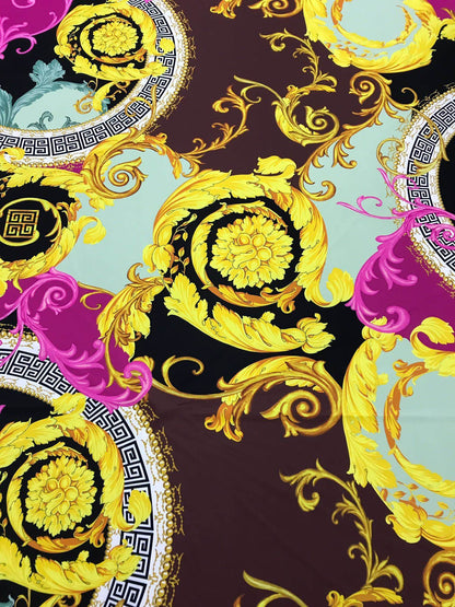 Black Pink Fabric with Greek Key Print Design – Custom Printed Fabric, Choose Material by Metre