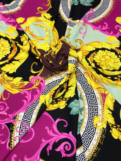 Black Pink Fabric with Greek Key Print Design