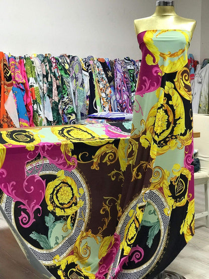 Black Pink Fabric with Greek Key Print Design – Custom Printed Fabric, Choose Material by Metre