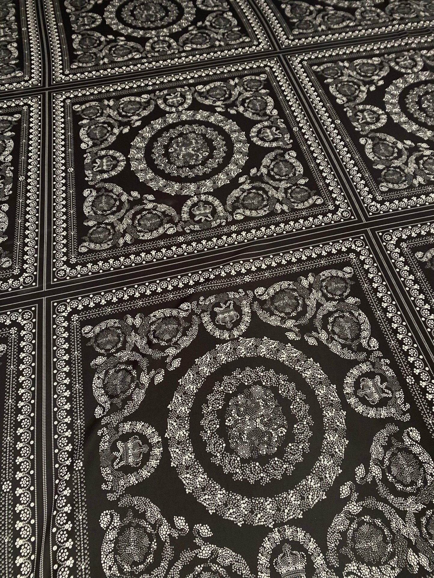 Black & Silver Baroque Crepe Fabric by the Metre – Luxury