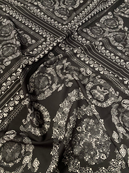 Black & Silver Baroque Crepe Fabric by the Metre – Luxury