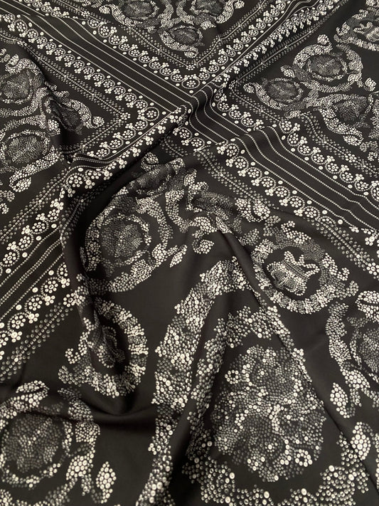 Black & Silver Baroque Crepe Fabric by the Metre – Luxury