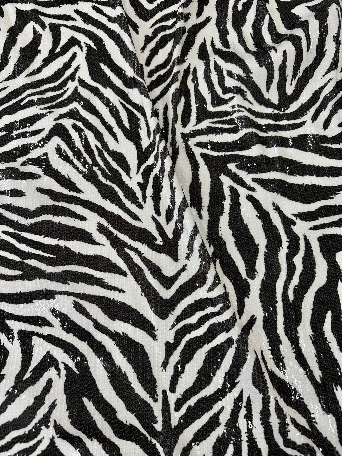 Black White Zebra Sequin Fabric, 2- Way Stretch Sequin Fabric By The Yard