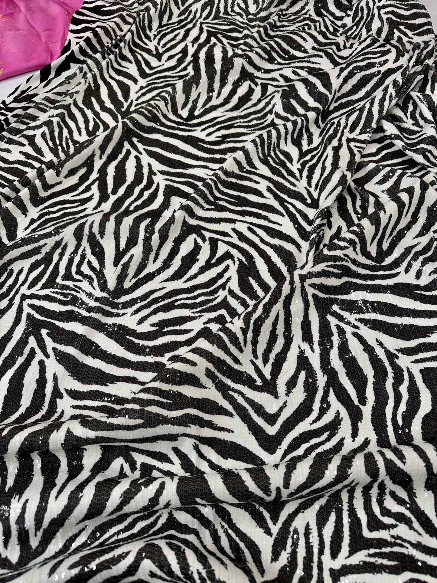 Black White Zebra Sequin Fabric, 2- Way Stretch Sequin Fabric By The Yard