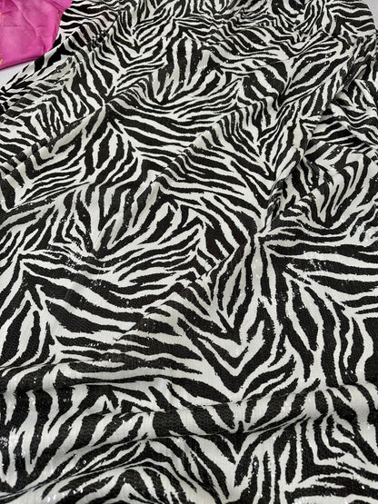 Black White Zebra Sequin Fabric, 2- Way Stretch Sequin Fabric By The Yard