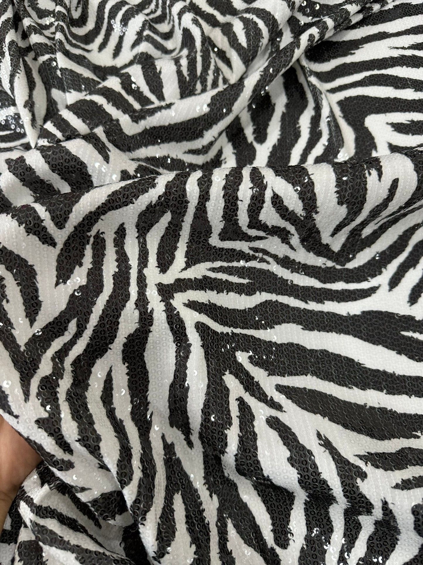 Black White Zebra Sequin Fabric, 2- Way Stretch Sequin Fabric By The Yard