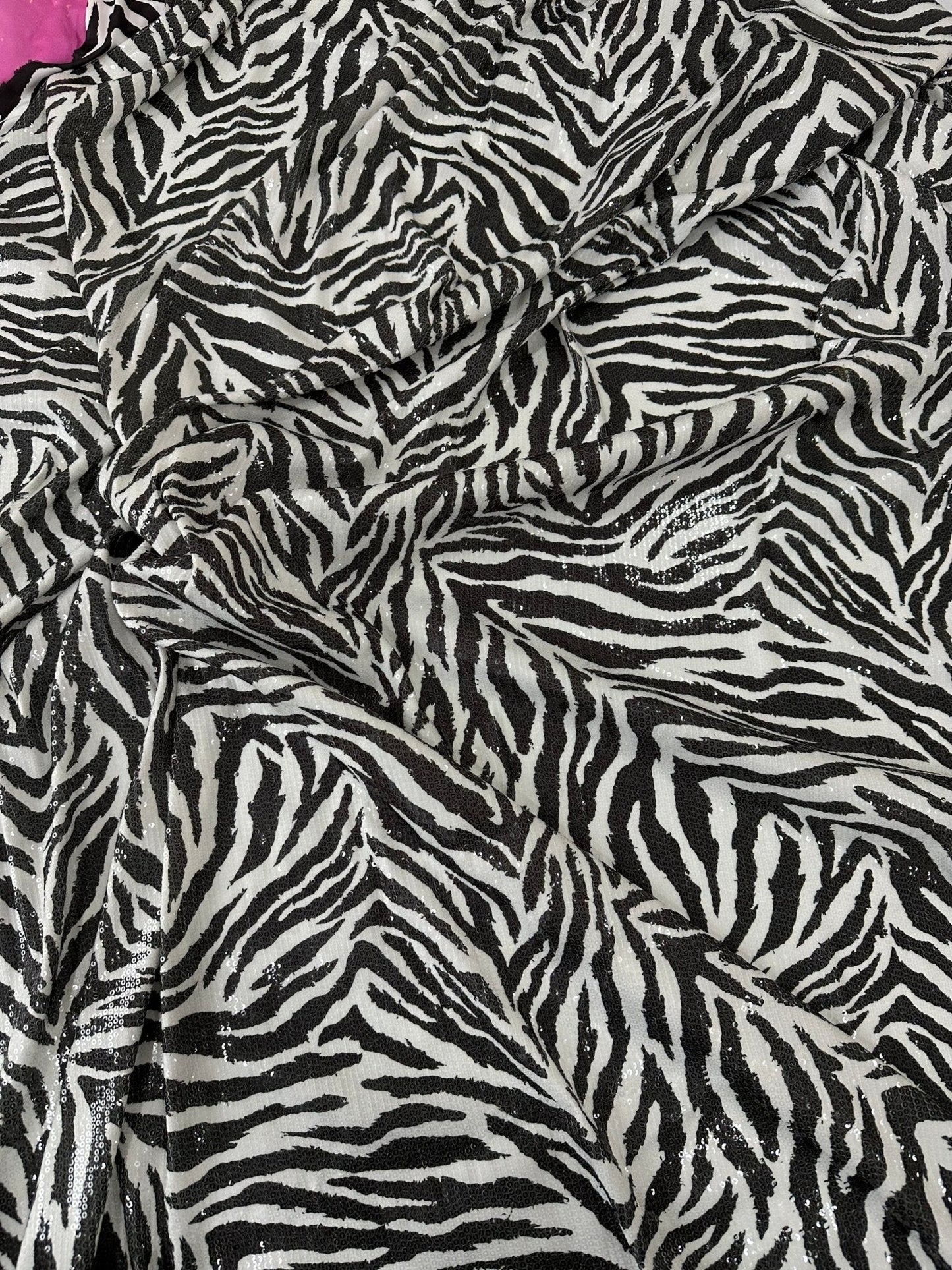 Black White Zebra Sequin Fabric, 2- Way Stretch Sequin Fabric By The Yard