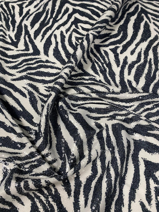 Black & White Zebra Sequin Fabric by the Metre