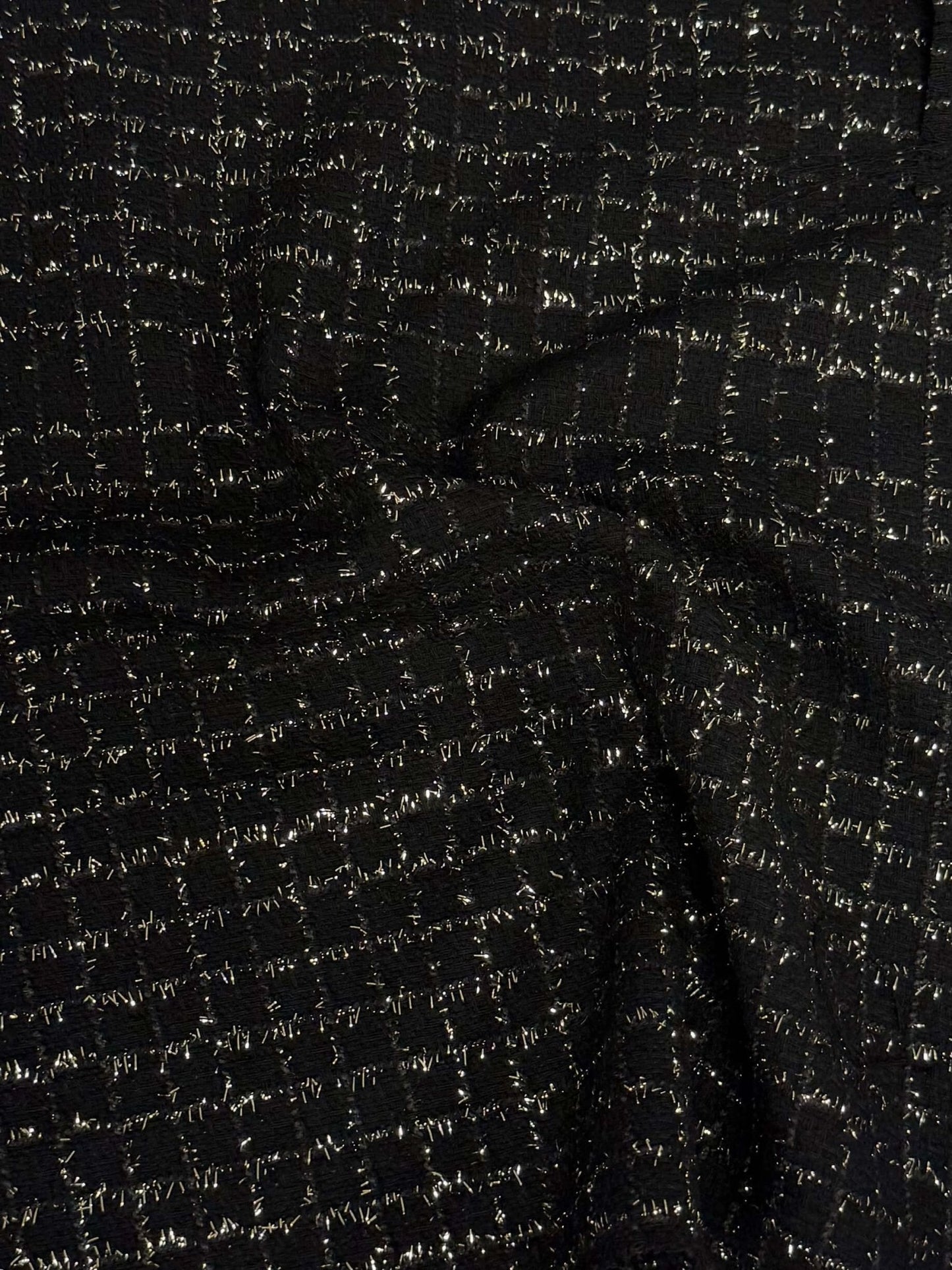 Black Wool Tweed Fabric – Glitter Checked Suiting Material