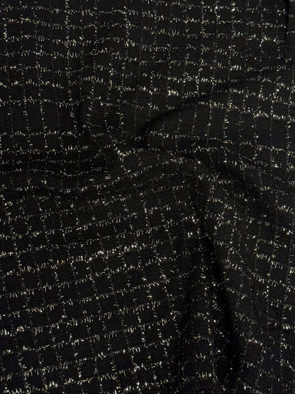 Black Wool Tweed Fabric – Glitter Checked Suiting Material
