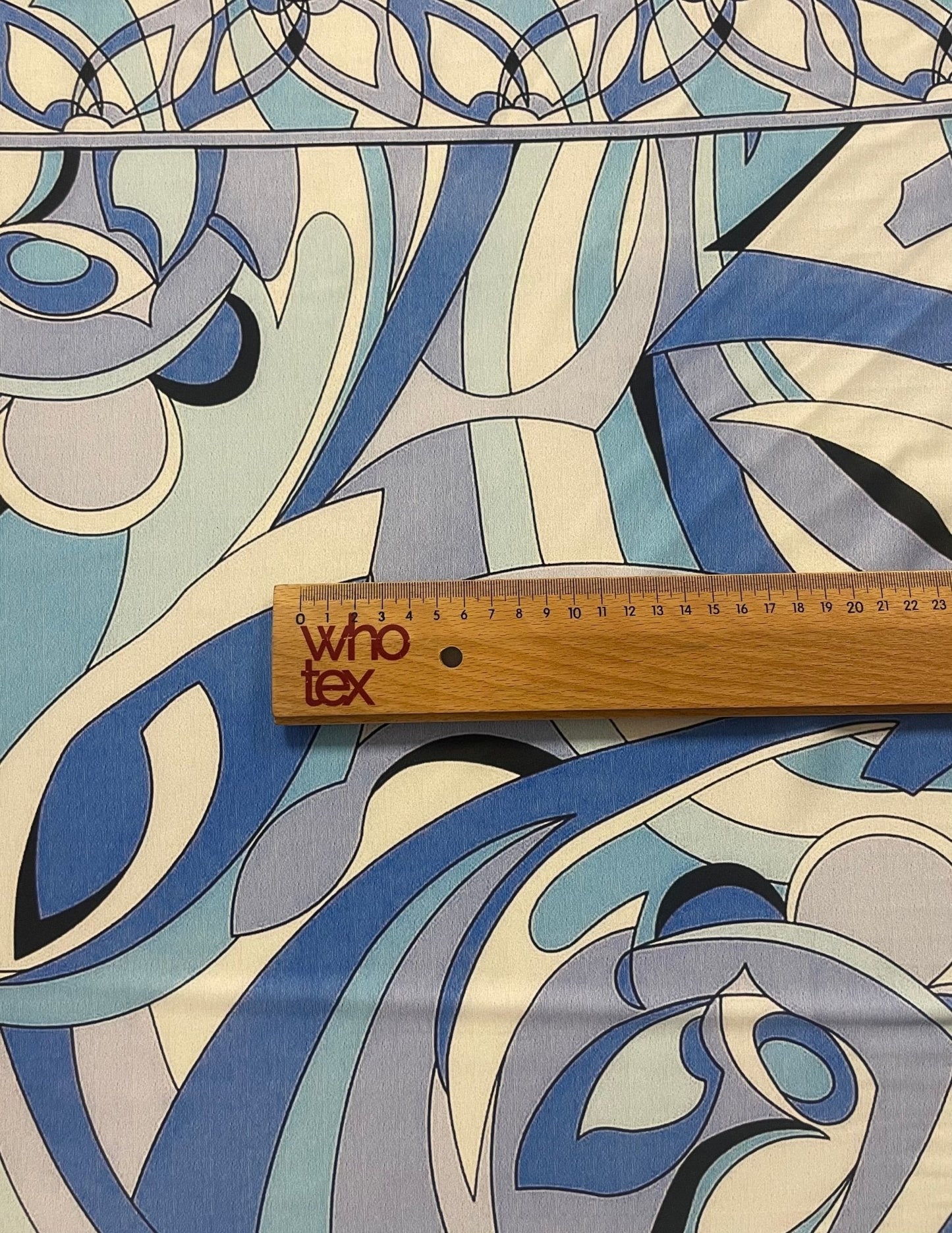 Blue Abstract Fabric – Retro Geometric Wave Print by the Metre