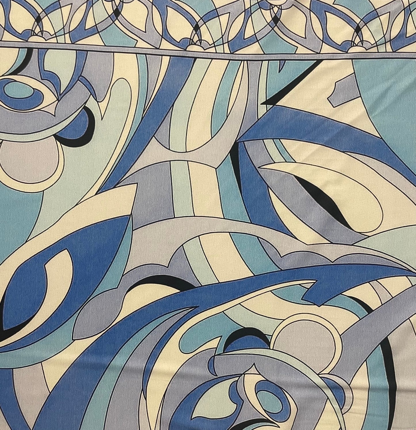 Blue Abstract Fabric – Retro Geometric Wave Print by the Metre