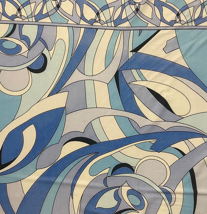 Blue Abstract Fabric – Retro Geometric Wave Print by the Metre