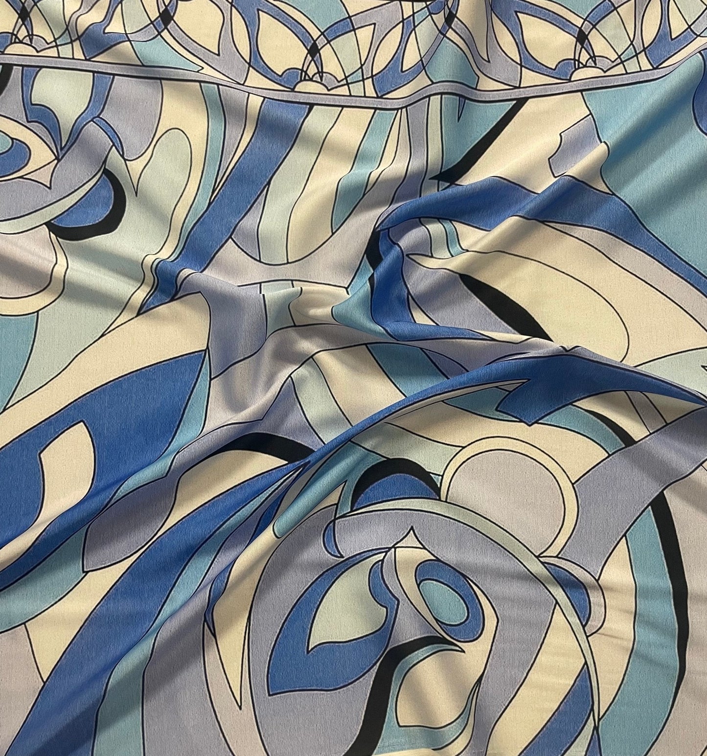 Blue Abstract Fabric – Retro Geometric Wave Print by the Metre