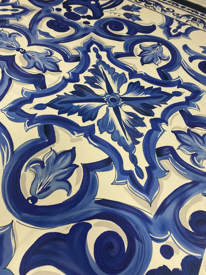 Blue and White Baroque Floral Print Fabric – Fabric by Metre, Multiple Options for Sewing & Dressmaking