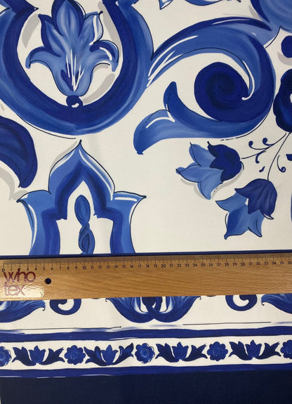 Blue and White Baroque Floral Print Fabric – Fabric by Metre, Multiple Options for Sewing & Dressmaking