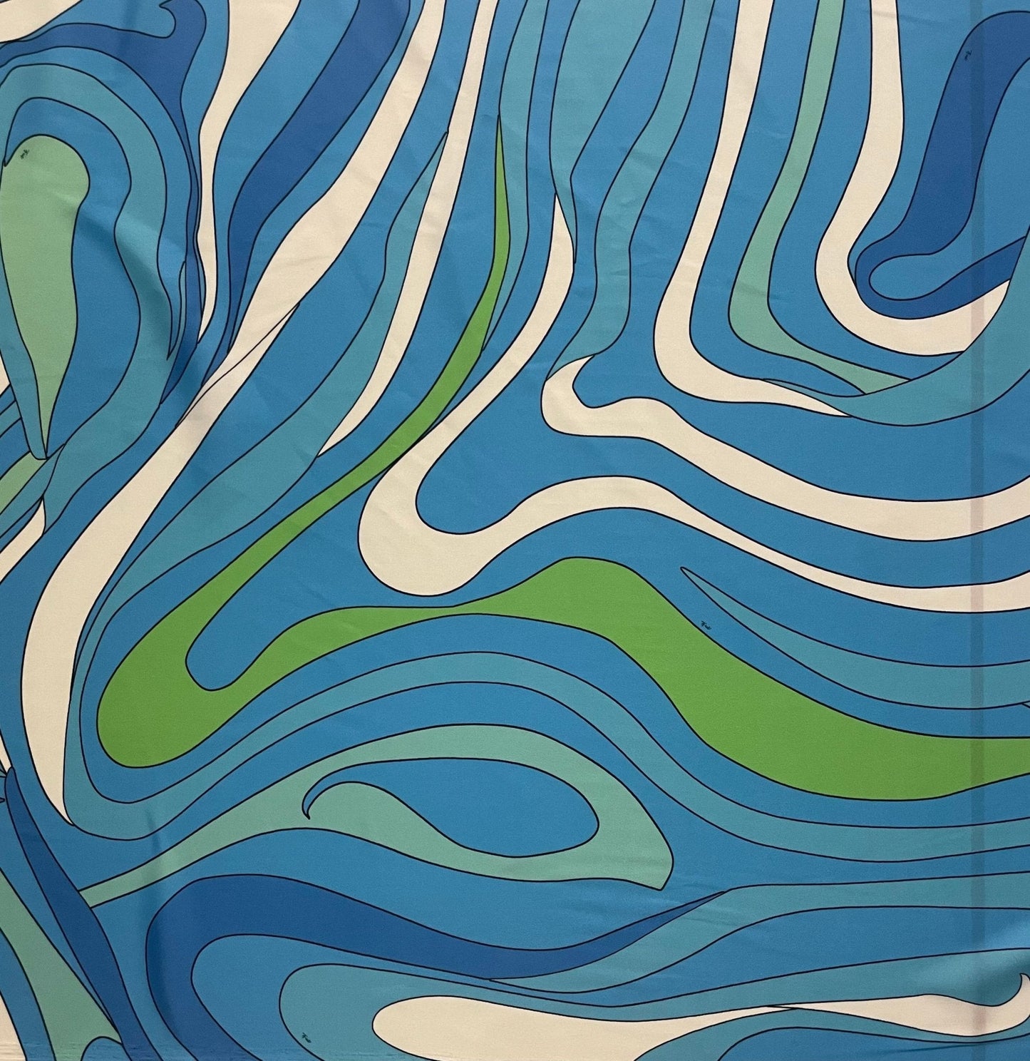 Blue Green Wave Fabric – Ocean Abstract Print by the Metre