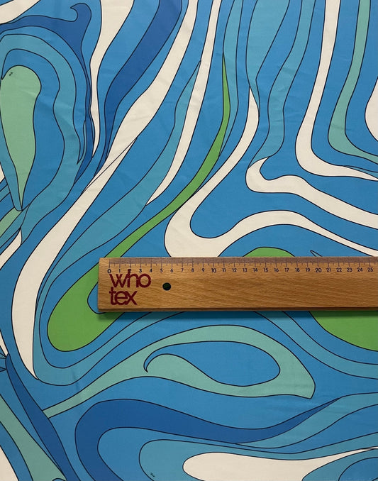 Blue Green Wave Fabric – Ocean Abstract Print by the Metre