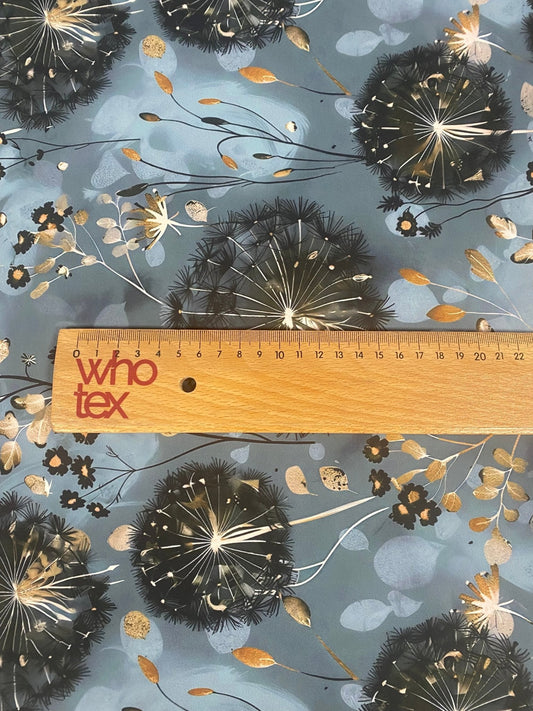 Blue Grey Dandelion Print Fabric