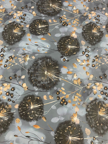 Blue Grey Dandelion Print Fabric