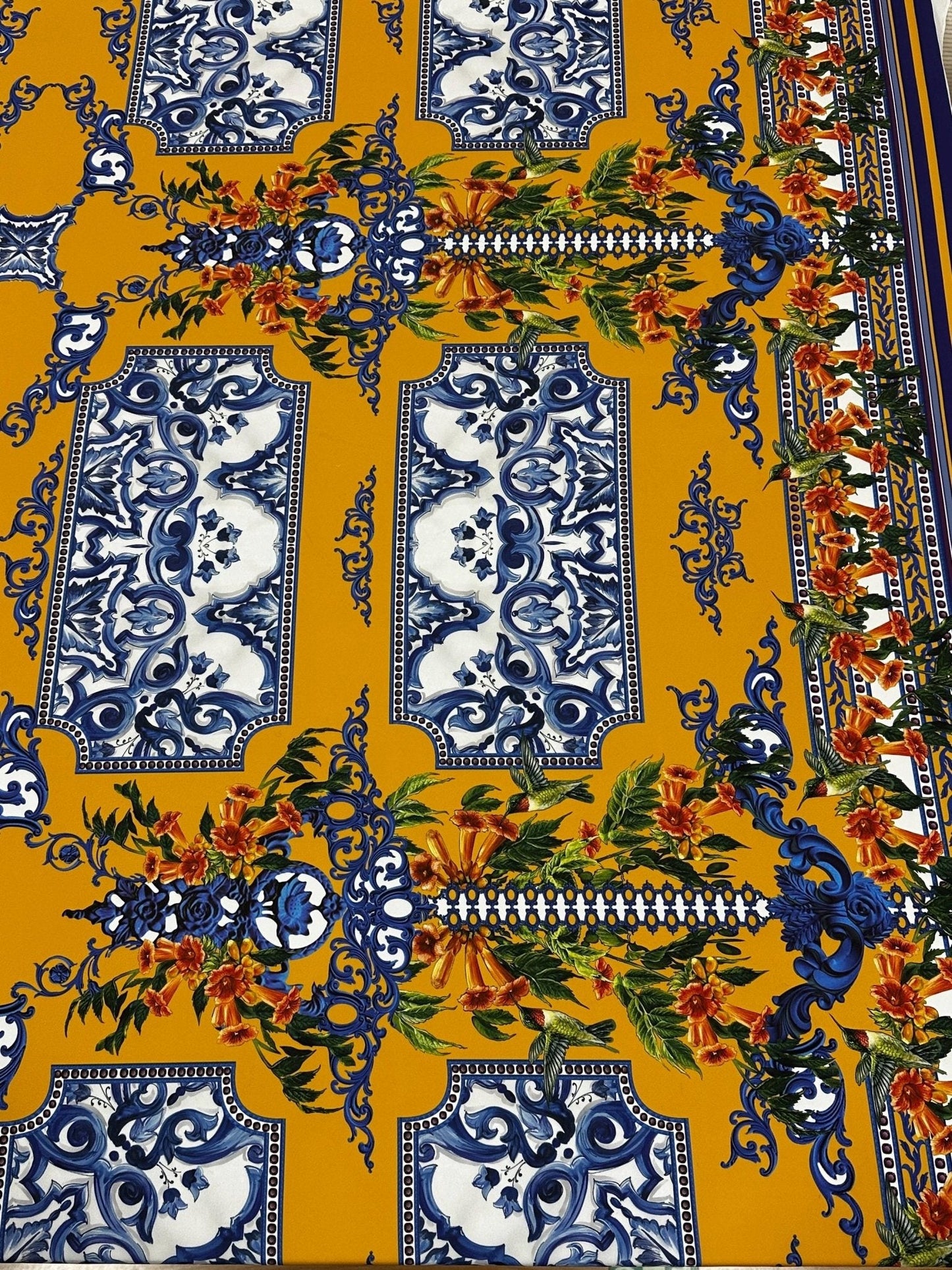 Elegant Mustard Yellow Baroque Floral Fabric