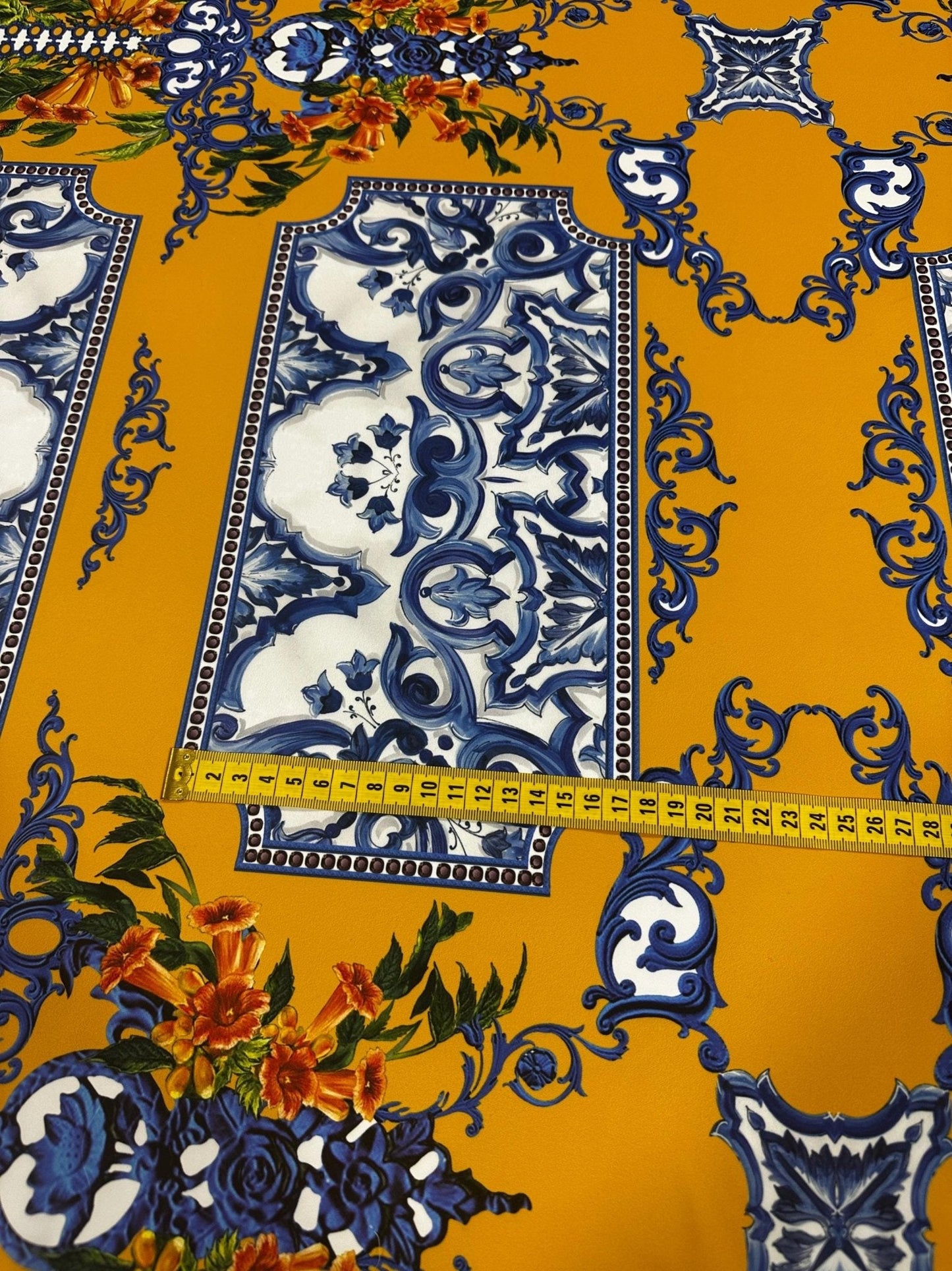 Elegant Mustard Yellow Baroque Floral Fabric