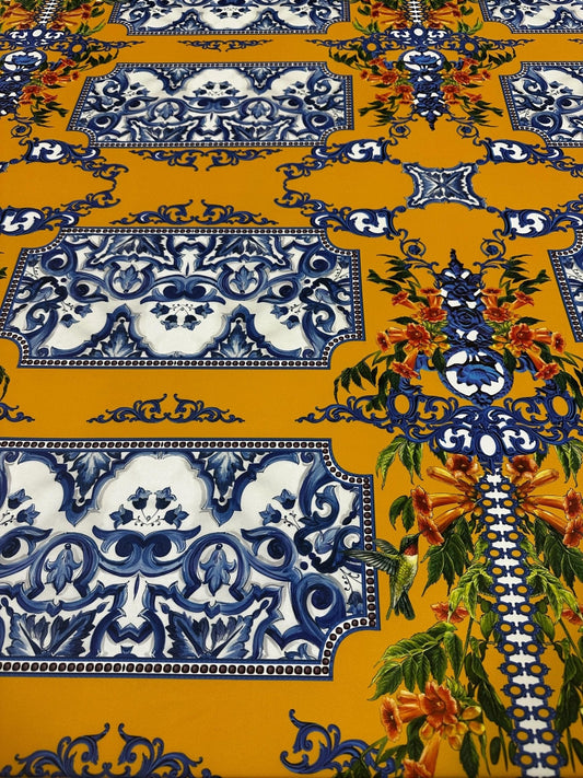 Elegant Mustard Yellow Baroque Floral Fabric