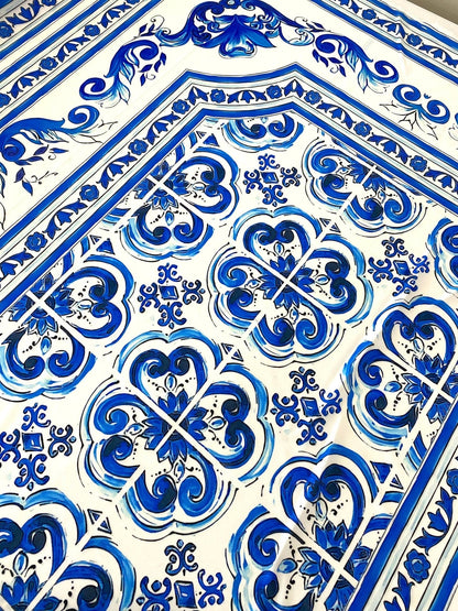 Blue Majolica Silky Crepe Fabric