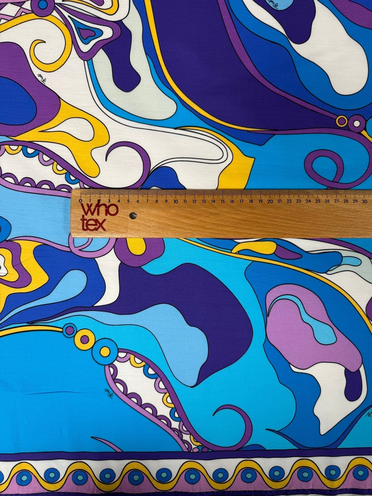 Blue & Mustard Psychedelic Swirl Organic Cotton Poplin Fabric by the Metre