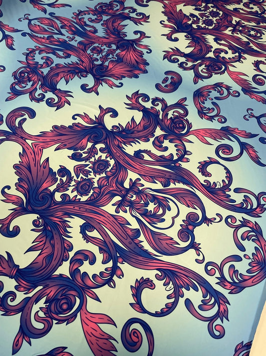 Blue & Purple Baroque Crepe Fabric by the Metre – Elegant