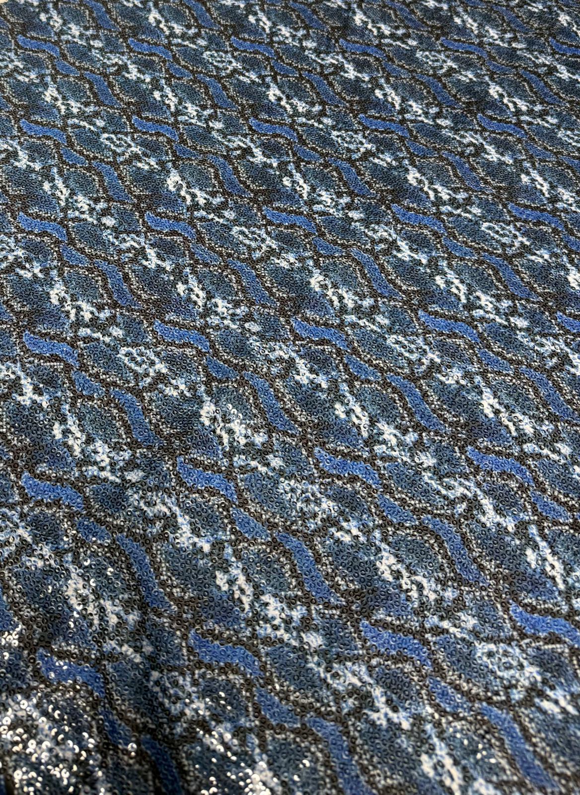 Blue Snake Print Sequin Fabric by the Metre