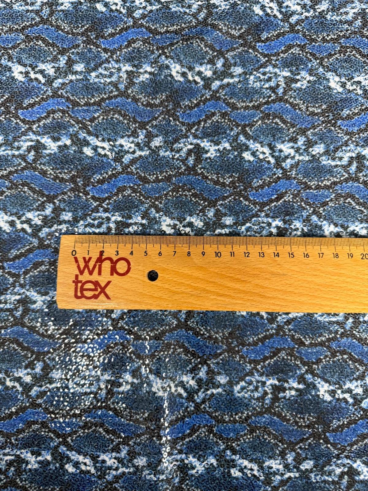 Blue Snake Print Sequin Fabric by the Metre