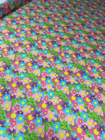 Blue Tile Print Spandex Fabric – Mediterranean Pattern by Metre