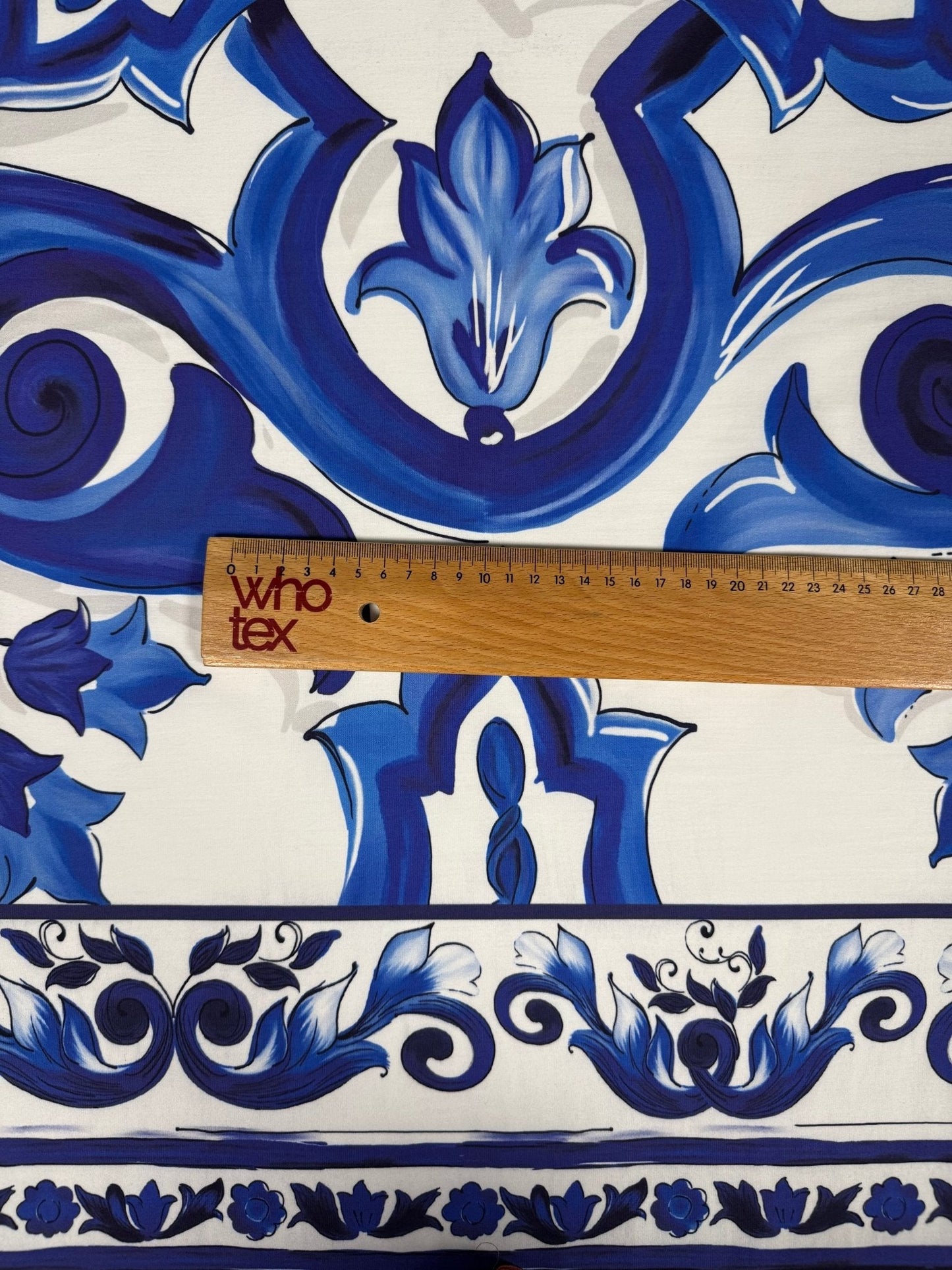 Blue & White Majolica Tile Organic Cotton Poplin Fabric by the Metre