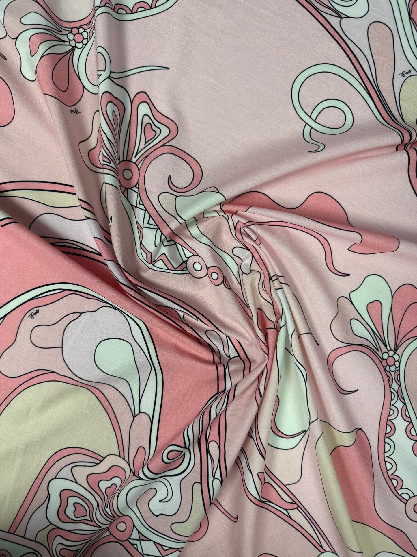 Blush Pink Psychedelic Swirl Organic Cotton Poplin Fabric by the Metre