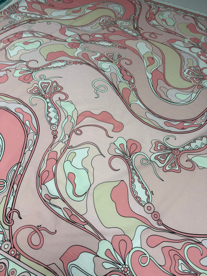 Blush Pink Psychedelic Swirl Organic Cotton Poplin Fabric by the Metre